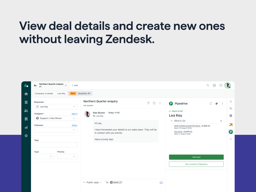 Pipedrive feature detail — CRM and Marketing app on the Zendesk Marketplace